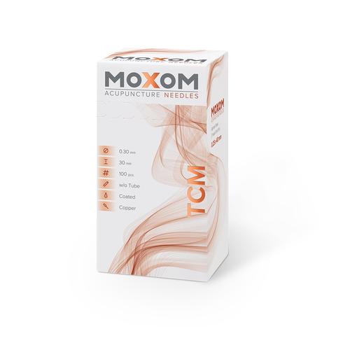 Acupuncture needles with copper handle - MOXOM TCM 100 pcs. (silicone coated) 0,30 x 30 mm, 1022097, Agulhas de acupuntura MOXOM