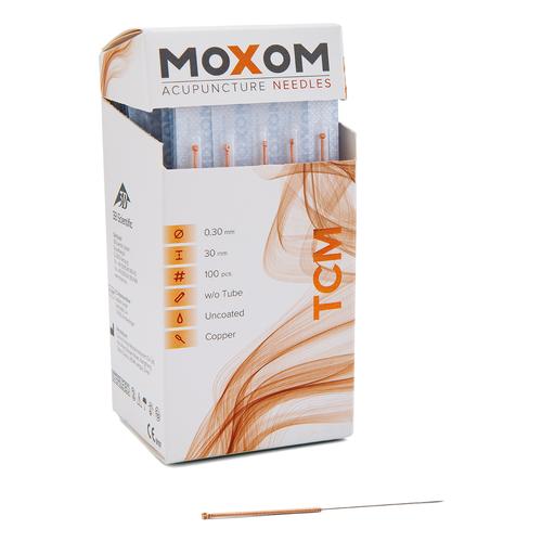 Acupuncture needles with copper handle - MOXOM TCM 100 pcs. (Uncoated) 0,30 x 30 mm, 1022102, Agulhas de acupuntura MOXOM