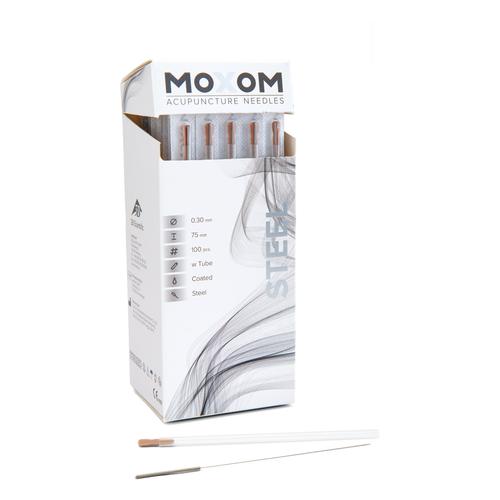 Acupuncture needles with steel handle, siliconized - MOXOM Steel - 0.30 x 75 mm (with tube) 100 needles, 1022113, Agulhas de acupuntura MOXOM