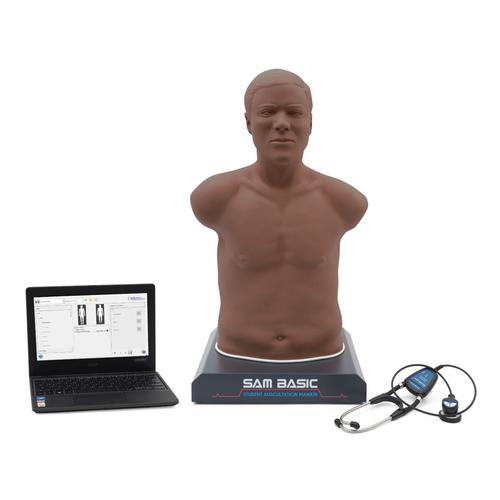 SAM Basic® - Maniquí asequible de auscultación -Adulto con el portátil, piel oscuro, 1023422, Auscultación