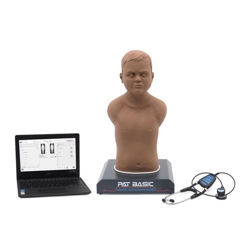 PAT Basic® - Affordable Pediatric Auscultation Manikin with laptop, dark skin tone, 1023424, Auscultation