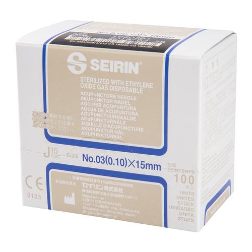 SEIRIN ® Short J15-Type - 0.10 x 15 mm; dark blue handle, 100 pcs. per box., 1015547 [S-J1015], Silicone-Coated Acupuncture Needles